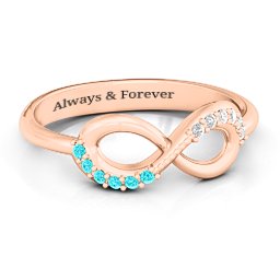Infinity Accent Ring in 10K Solid Rose Gold with Mint Premium Zirconia and White Premium Zirconia