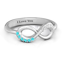 Infinity Accent Ring in 925 Sterling Silver with Mint Premium Zirconia and White Premium Zirconia