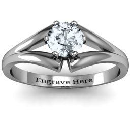 Solitaire Split Shank Ring in 925 Sterling Silver with Cubic Zirconia