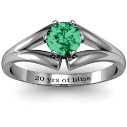 Solitaire Split Shank Ring in 925 Sterling Silver with Emerald