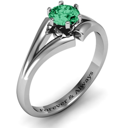 Solitaire Split Shank Ring – Sterling Silver with Emerald