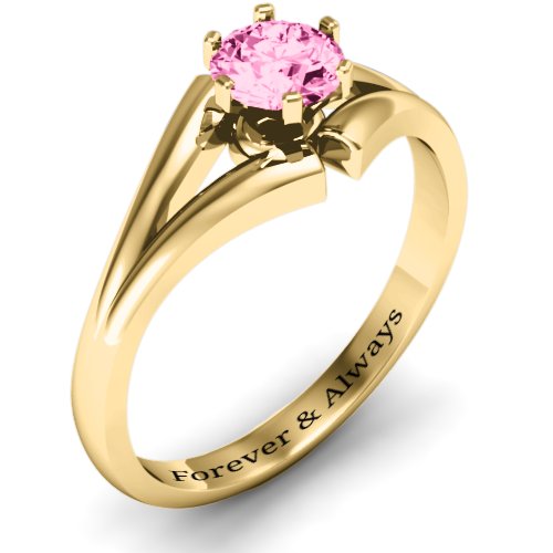Solitaire Split Shank Ring – 10K Yellow Gold with Pink Tourmaline
