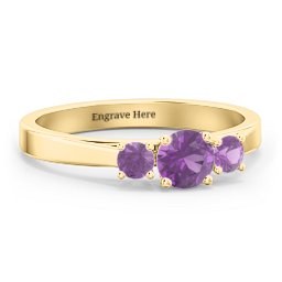Three Stone Eternity Ring in 18K Gold Plated Silver with Amethyst