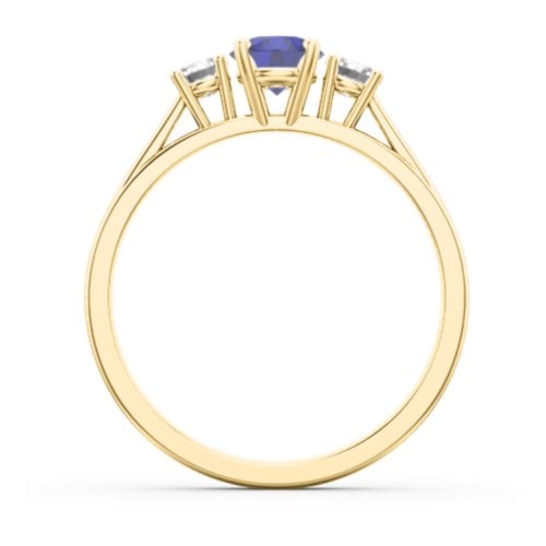 Three Stone Eternity Ring – 18K Gold Plated Silver with Blue Sapphire and Cubic Zirconia