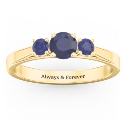 Three Stone Eternity Ring – 18K Gold Plated Silver with Blue Sapphire