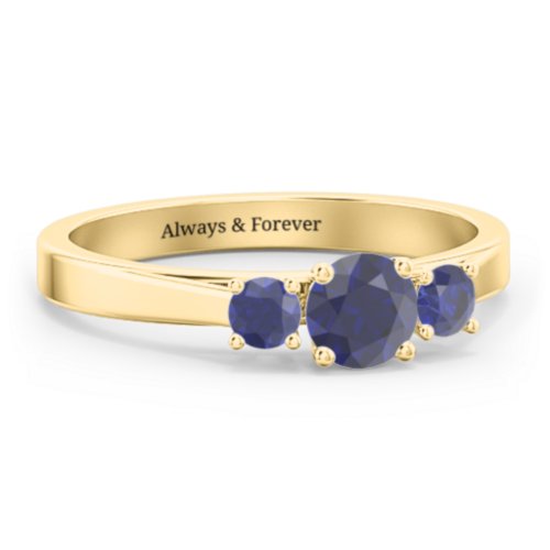 Three Stone Eternity Ring – 18K Gold Plated Silver with Blue Sapphire