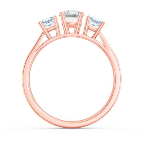 Three Stone Eternity with Princess Accents Ring – 10K Rose Gold with Cubic Zirconia and Aquamarine