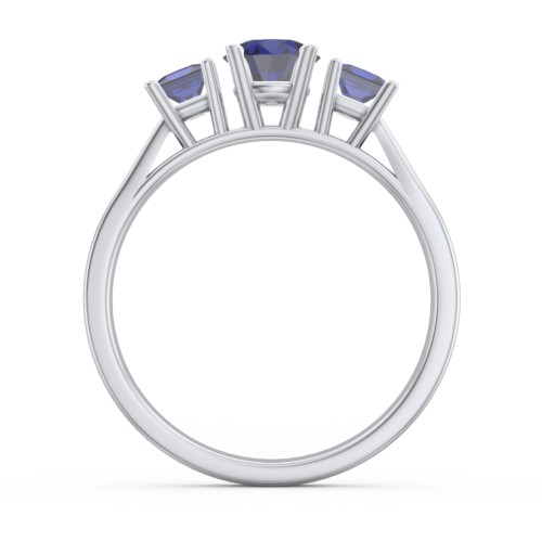 Three Stone Eternity with Princess Accents Ring – Sterling Silver with Blue Sapphire