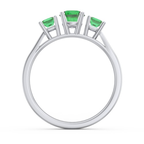 Three Stone Eternity with Princess Accents Ring – Sterling Silver with Emerald