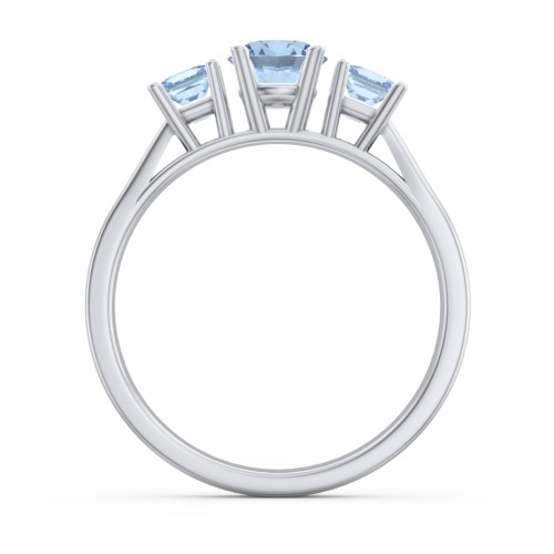 Three Stone Eternity with Princess Accents Ring – Sterling Silver with Blue Topaz