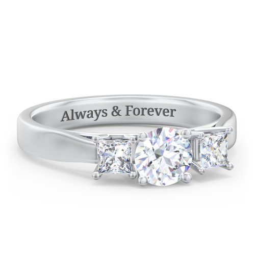 Three Stone Eternity with Princess Accents Ring – Sterling Silver with Diamond