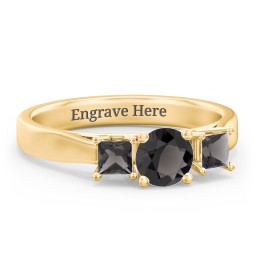 Three Stone Eternity with Princess Accents Ring in 10K Solid Yellow Gold with Smokey Quartz