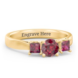 Three Stone Eternity with Princess Accents Ring in 10K Solid Yellow Gold with Ruby