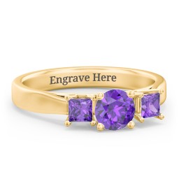 Three Stone Eternity with Princess Accents Ring in 10K Solid Yellow Gold with Amethyst