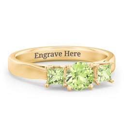 Three Stone Eternity with Princess Accents Ring in 10K Solid Yellow Gold with Peridot