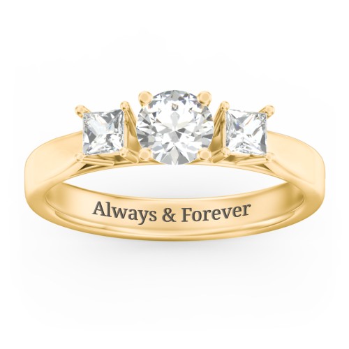 Three Stone Eternity with Princess Accents Ring – 10K Yellow Gold with Cubic Zirconia