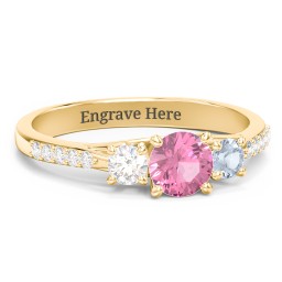 Three Stone Eternity Ring with Twin Accent Rows