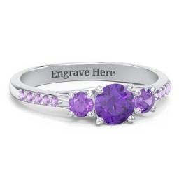 Three Stone Eternity Ring with Twin Accent Rows in 925 Sterling Silver with Amethyst and Amethyst Premium Zirconia