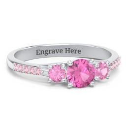 Three Stone Eternity Ring with Twin Accent Rows in 925 Sterling Silver with Pink Sapphire and Fancy Pink Premium Zirconia