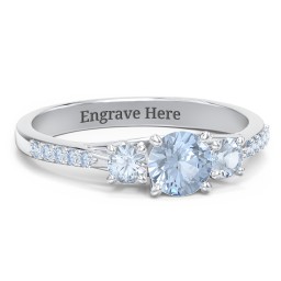 Three Stone Eternity Ring with Twin Accent Rows in 925 Sterling Silver with Aquamarine and Fancy Blue Premium Zirconia