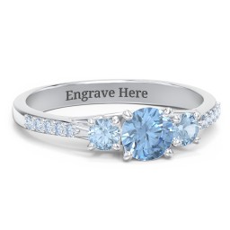 Three Stone Eternity Ring with Twin Accent Rows
