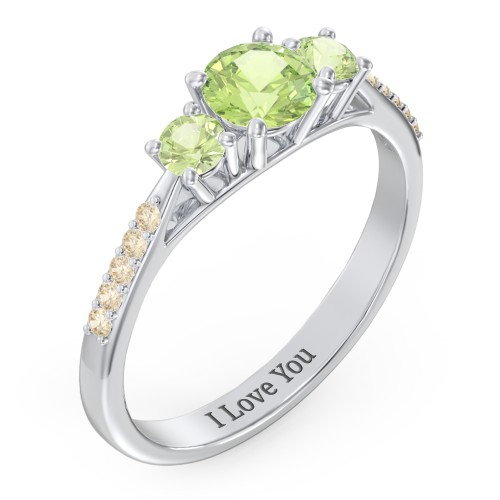 Three Stone Eternity Ring with Twin Accent Rows