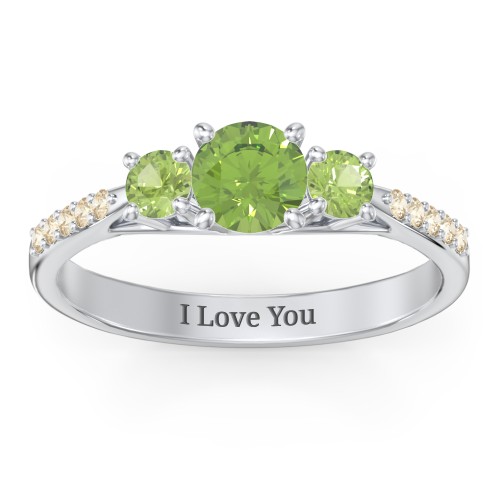 Three Stone Eternity Ring with Twin Accent Rows