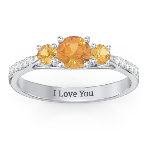 Three Stone Eternity Ring with Twin Accent Rows