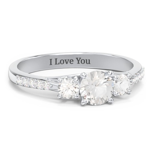 Three Stone Eternity Ring with Twin Accent Rows