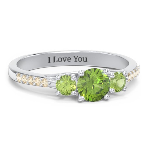 Three Stone Eternity Ring with Twin Accent Rows