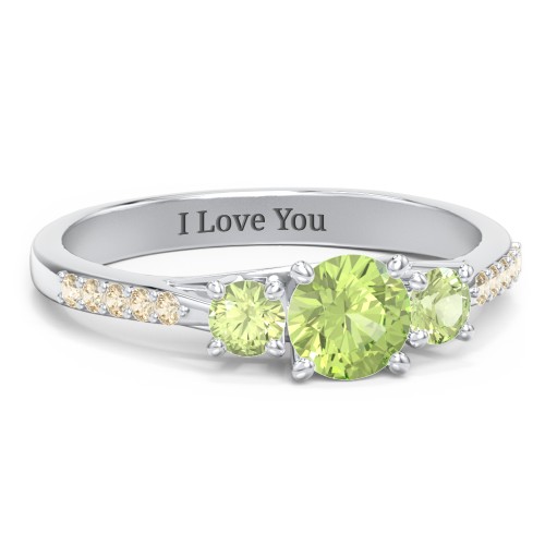 Three Stone Eternity Ring with Twin Accent Rows