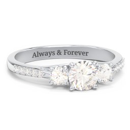 Three Stone Eternity Ring with Twin Accent Rows in 925 Sterling Silver with Cubic Zirconia and White Premium Zirconia