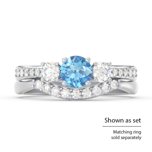 Three Stone Eternity Ring with Twin Accent Rows – Sterling Silver with Blue Sapphire, Opal, and Fancy Blue Premium Zirconia
