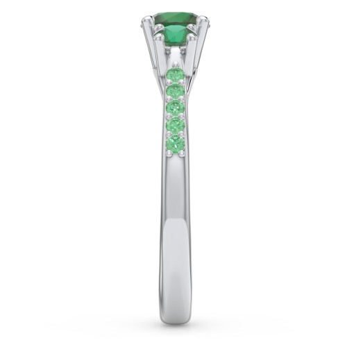 Three Stone Eternity Ring with Twin Accent Rows – Sterling Silver with Emerald and Green Premium Zirconia