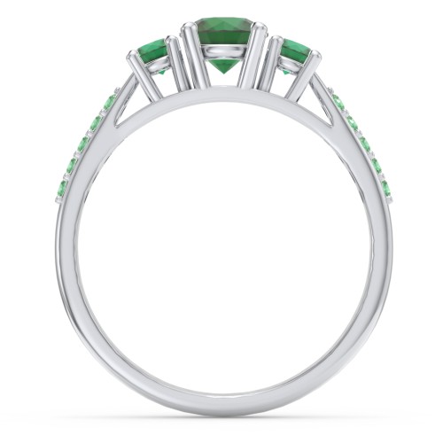 Three Stone Eternity Ring with Twin Accent Rows – Sterling Silver with Emerald and Green Premium Zirconia
