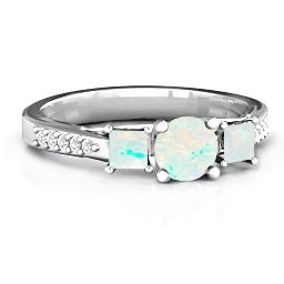 Three Stone Eternity Ring with Twin Accent Rows