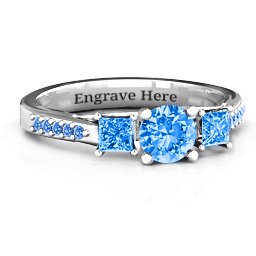 Three Stone Eternity Ring with Twin Accent Rows