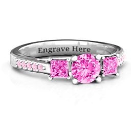 Three Stone Eternity Ring with Twin Accent Rows in 925 Sterling Silver with Pink Tourmaline and Fancy Pink Premium Zirconia