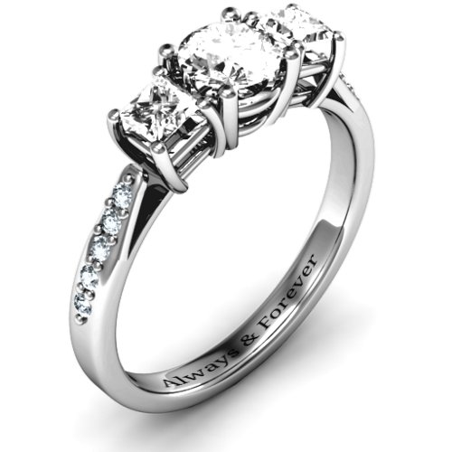 Three Stone Eternity Ring with Twin Accent Rows