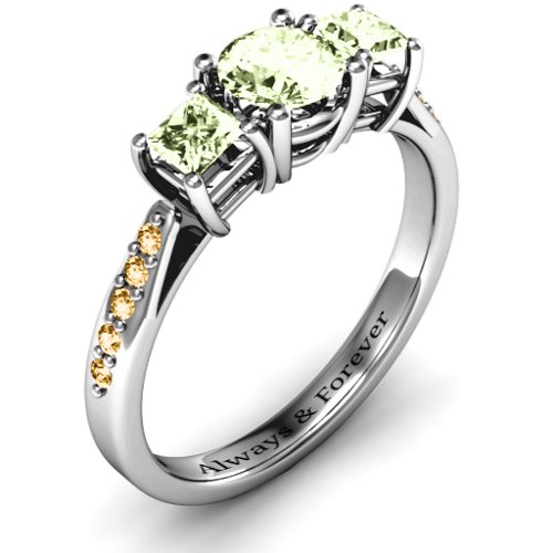 Three Stone Eternity Ring with Twin Accent Rows