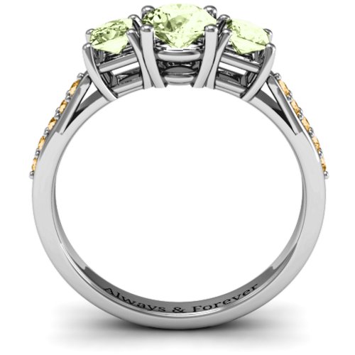 Three Stone Eternity Ring with Twin Accent Rows