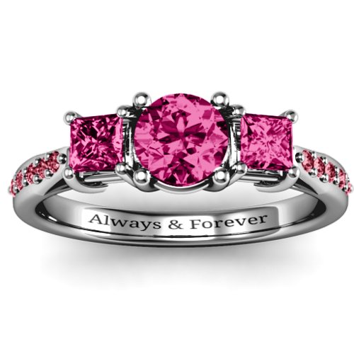 Three Stone Eternity Ring with Twin Accent Rows