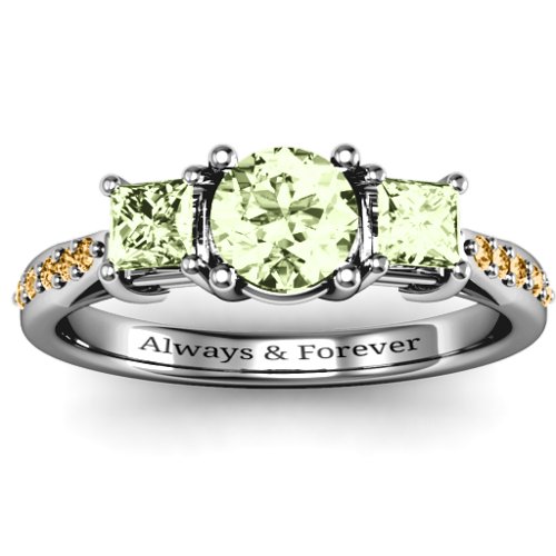 Three Stone Eternity Ring with Twin Accent Rows