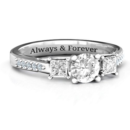Three Stone Eternity Ring with Twin Accent Rows