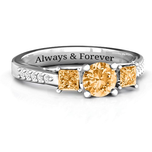 Three Stone Eternity Ring with Twin Accent Rows
