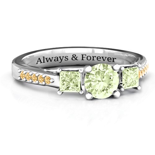 Three Stone Eternity Ring with Twin Accent Rows