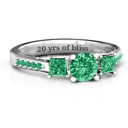 Three Stone Eternity Ring with Twin Accent Rows in 925 Sterling Silver with Emerald and Green Premium Zirconia
