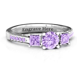 Three Stone Eternity Ring with Twin Accent Rows in 925 Sterling Silver with Amethyst and Amethyst Premium Zirconia
