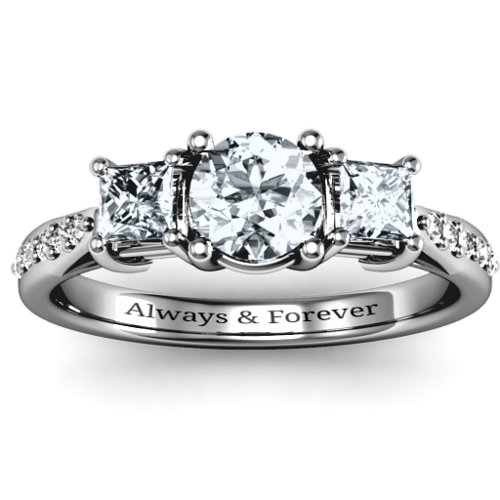 Three Stone Eternity Ring with Twin Accent Rows – Sterling Silver with Cubic Zirconia and White Premium Zirconia