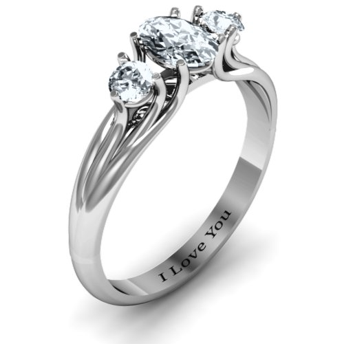 Three Stone Oval Centre Ring – Sterling Silver with Cubic Zirconia